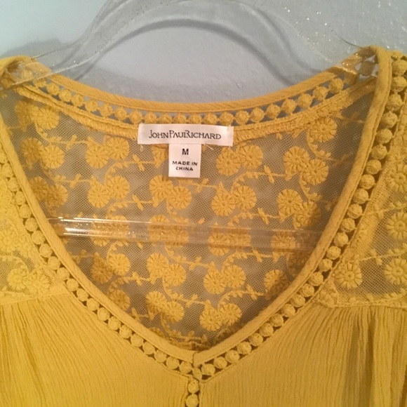 John Paul Richard Mustard Yellow Top with Lace - Picture 4 of 8